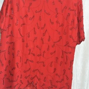 Red Beaded Top  1X Lori Le
